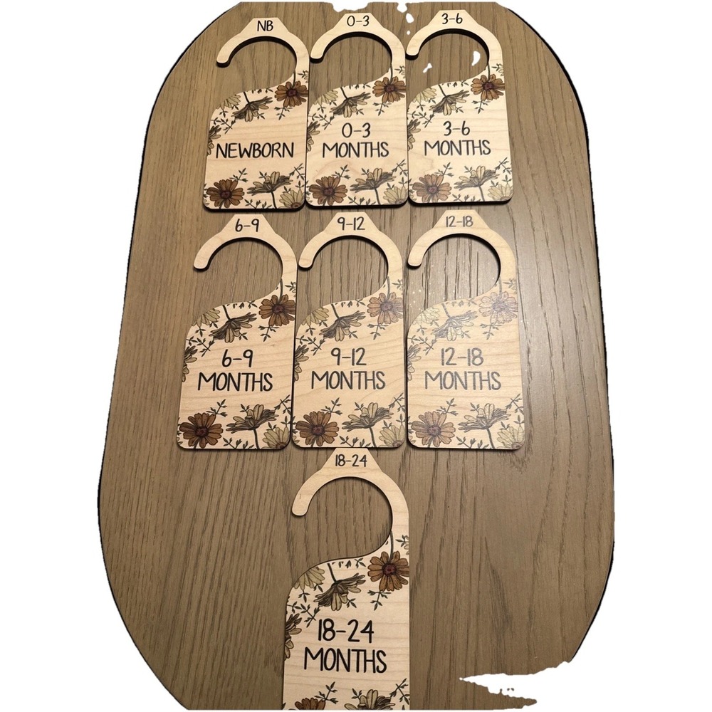 Baby Clothes Organizer Hangers Floral Size Separators Wood Newborn - 2 Years